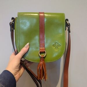 Patricia Nash Barton Leather Saddle Bag Green and Brown Leather Crossbody Bag